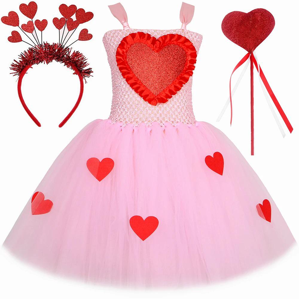 Valentine s Red Heart Princess Tutu Dress for Kids 4-5Y (95-105cm)