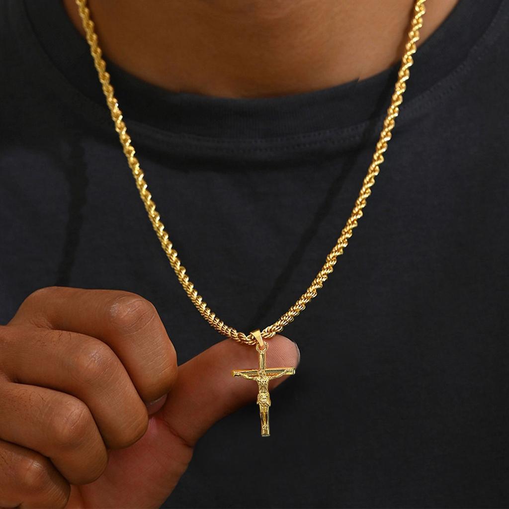 European and American Cross Necklace, Plated with 18k Gold, Does Not Fade, Personalized High-end Cross Pendant for Men