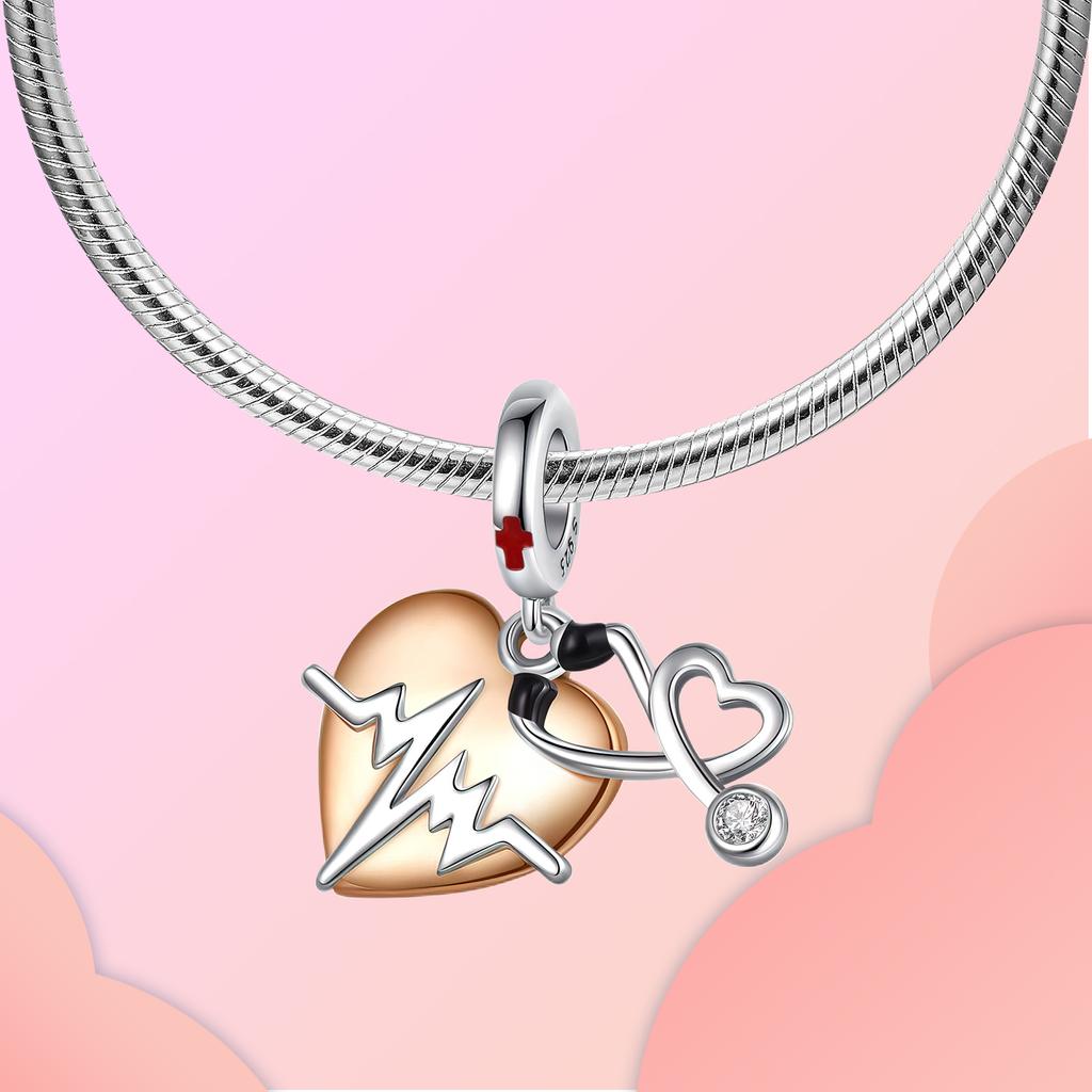 copper ECG love stethoscope boutique pendant fit original bracelet charm beads necklace Diy female jewelry High Quality