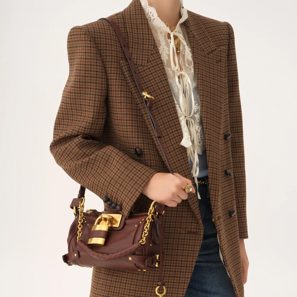 Chloe Paddington Brand Logo Gold Metal Accents Leather Handbag Women handbags Burgundy CH25W-S803P75-27M