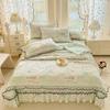 Sleep Grid Cool Silk Lace Summer Blanket Bed Cover Four Piece Set