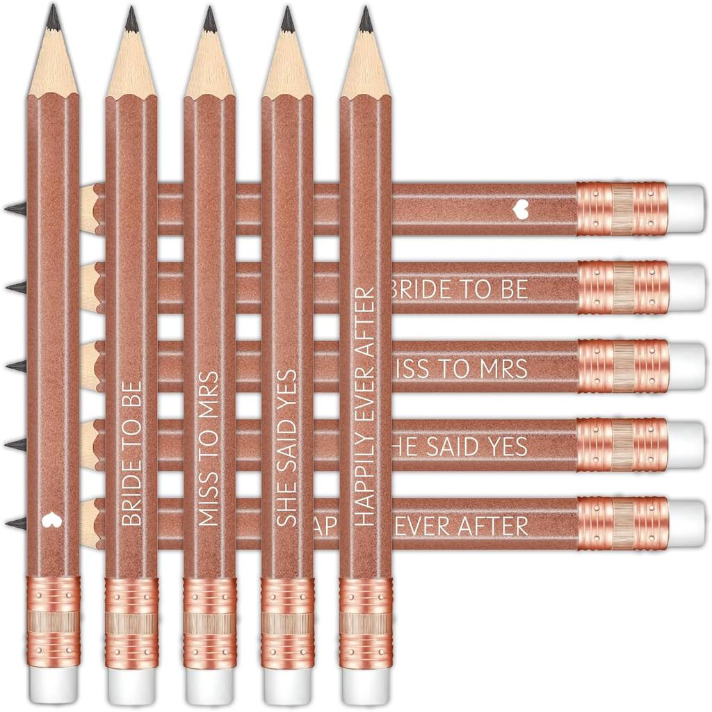 50Pcs - Bridal Shower Sharpened Half Pencils with Erasers, Pre-sharpened Pencils for Bridal Shower & Wedding Games, 4 Inches (White - Miss to Mrs.)