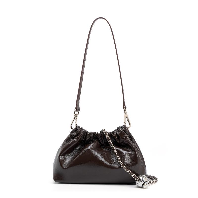 Gold Chain Black Leather Cloud Shoulder Bag - Crossbody & Underarm Style