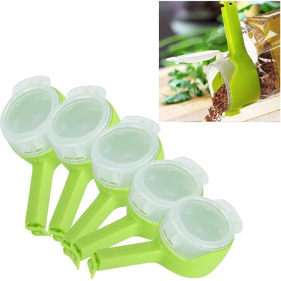Bag Clips for Food, 5Pcs Reuseable Plastic Food Storage Sealing Clip with Pour Spouts for Food Kitchen Tools, Kitchen Chip Bag Clips