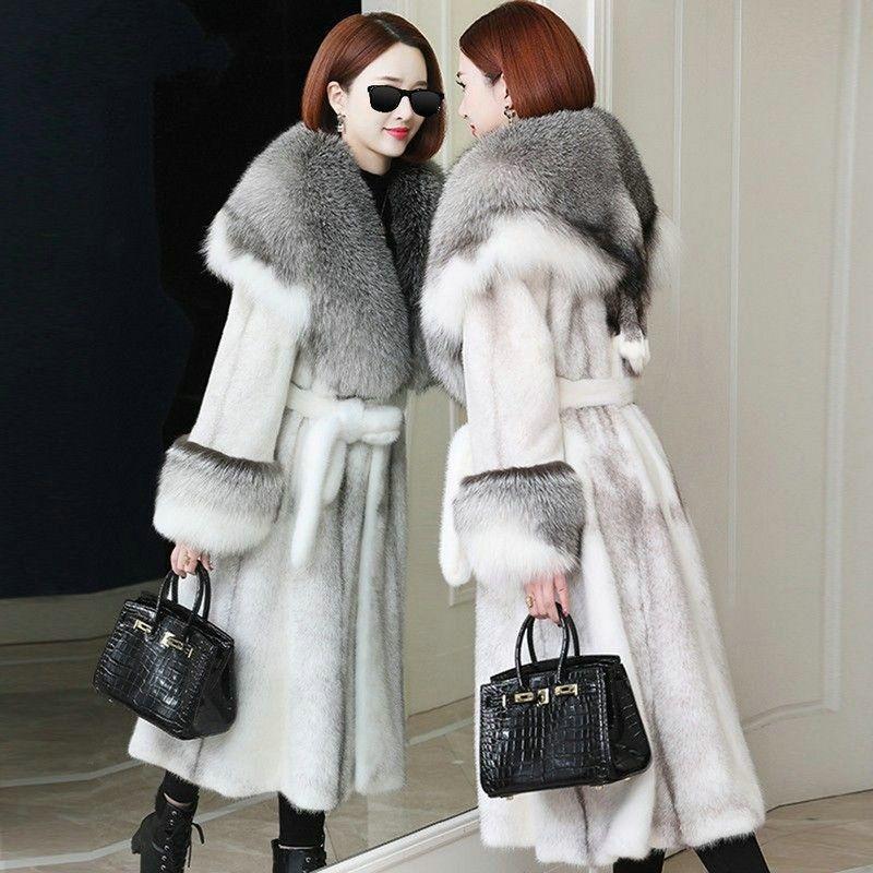 

Зимнее новое пальто из искусственного меха норки с воротником из искусственного лисьего меха, длинное кожаное меховое тело, пальто из искусственного меха, женская одежда 6XL190-115 kg