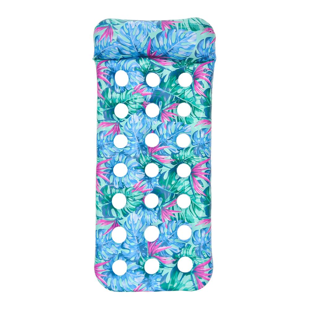 1pc Tropical Leaf Print Inflatable Pool Float Mat, Mesh Hole Water Floating Lounge Bed, for Summer Beach Party