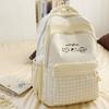 Fashion Grid Cat Embroidery Pattern Unisex Nylon School Backpack For Daily Use