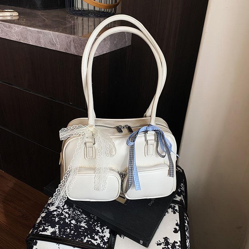 

Популярная в этом году женская сумка-бостон большого объема, новая повседневная сумка на плечо/подмышку 2025 года, дизайн сумки-подушки белый