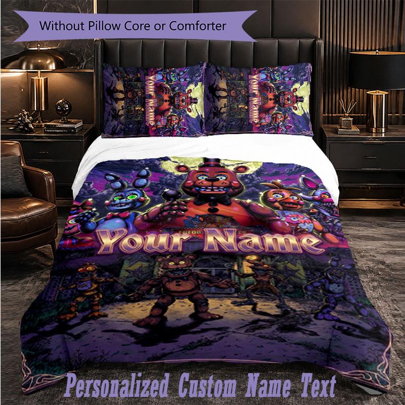 Personalized 3Pcs Bedding SetFive Nights At Freddy’s Custom Text Duvet Cover Pillowcase Set Bedroom Gift