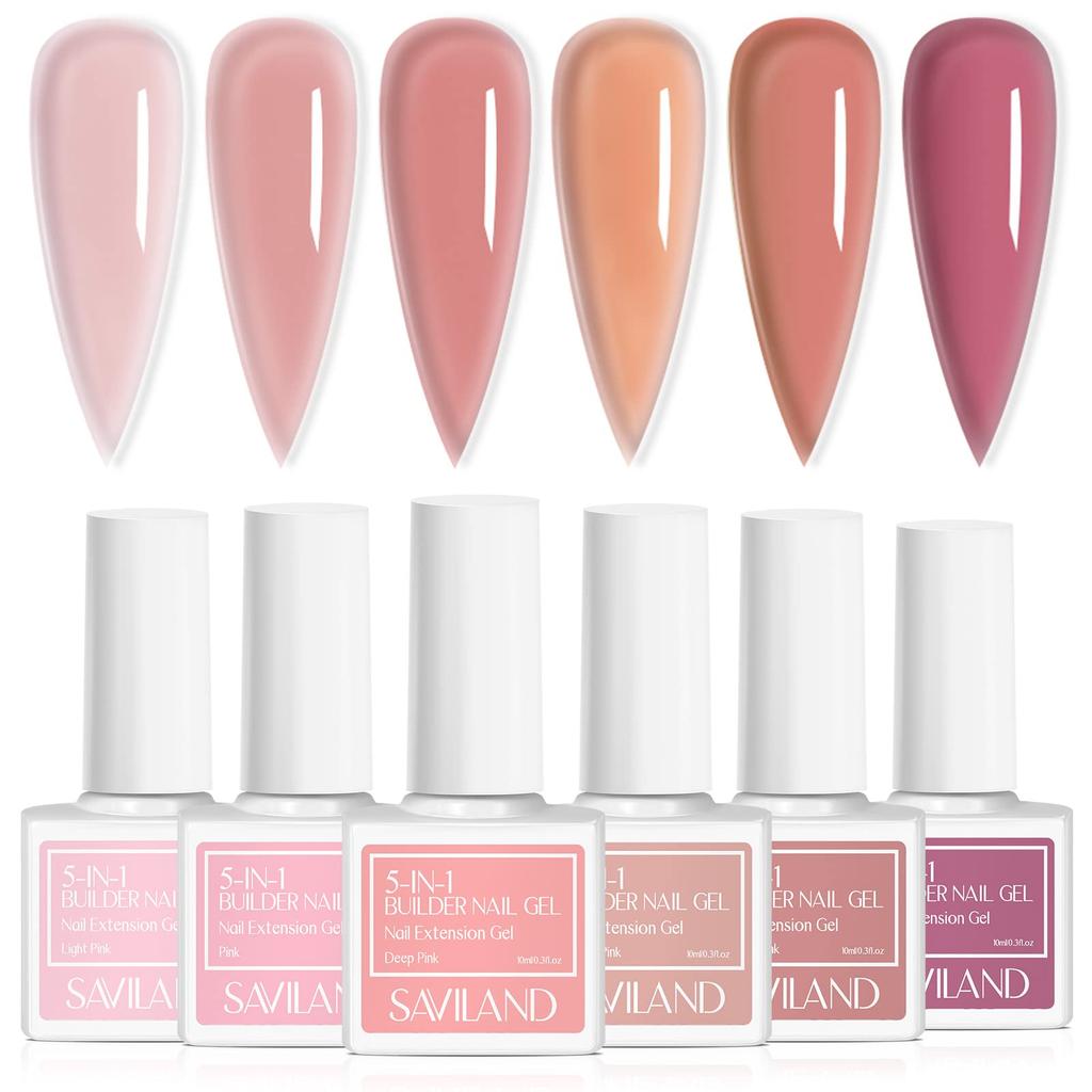 Saviland Color Pink 6 Colors Gel Pink Nail Extension Builder Nail Hard Gel 5-in-1 Gel, Tones, 10ML, Nail, Transparency, Gel, Gel, Beginner-Friendly,