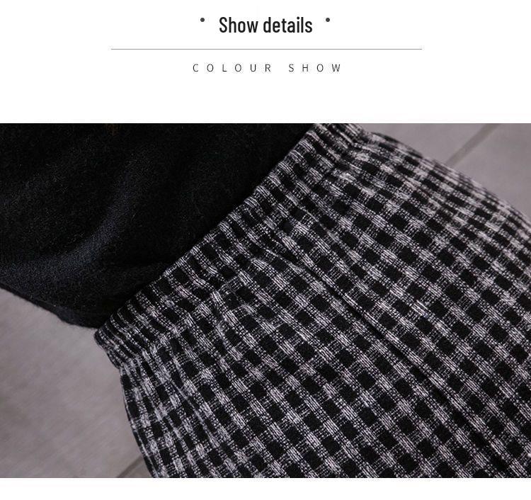 Fustă Midi pentru Femei din Lână cu Dungi Pied-de-Poule Căptușită cu Fleece - Toamnă/Iarnă 2025 Talie Înaltă Cu Șliț Bodycon