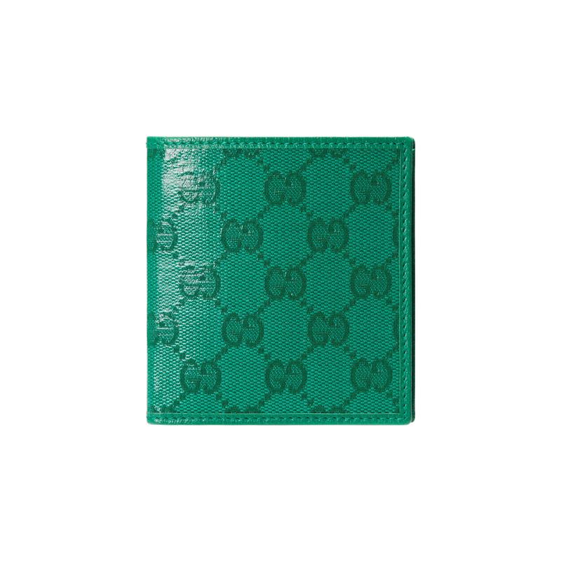 Gucci Double G Logo Flip Closure Bi-fold Crystal Canvas with Leather Piping Canvas Bag Wallet Men's Green