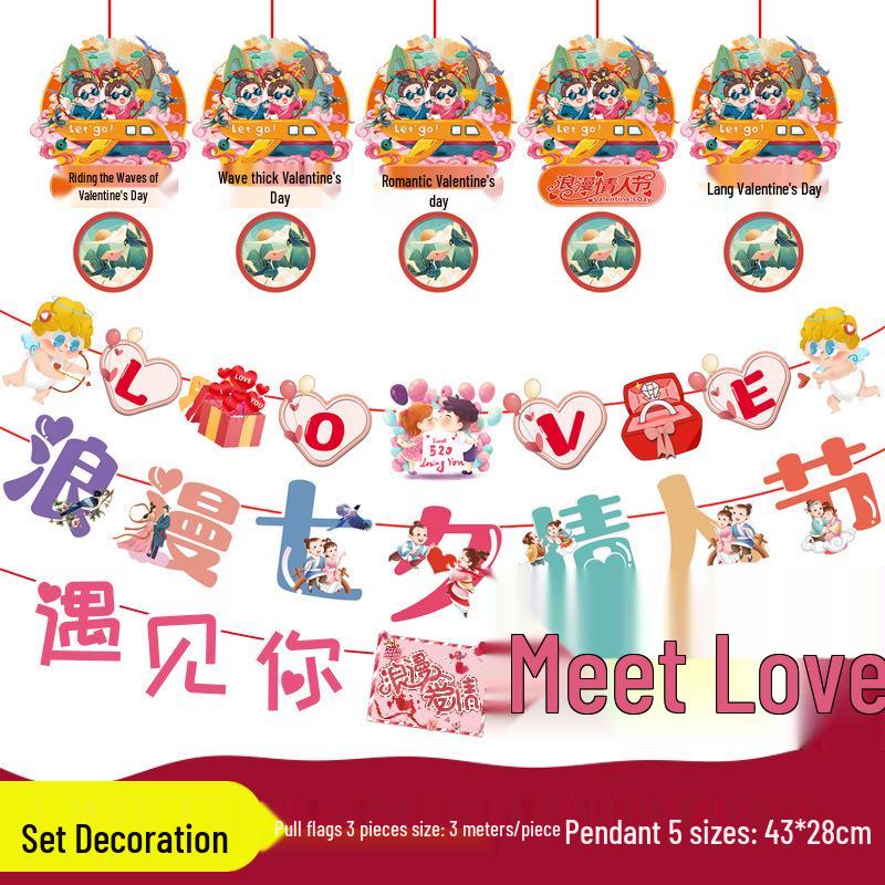Qixi Valentine s Day Romantic Festival Hanging Ornaments and Flags for Malls & Supermarkets