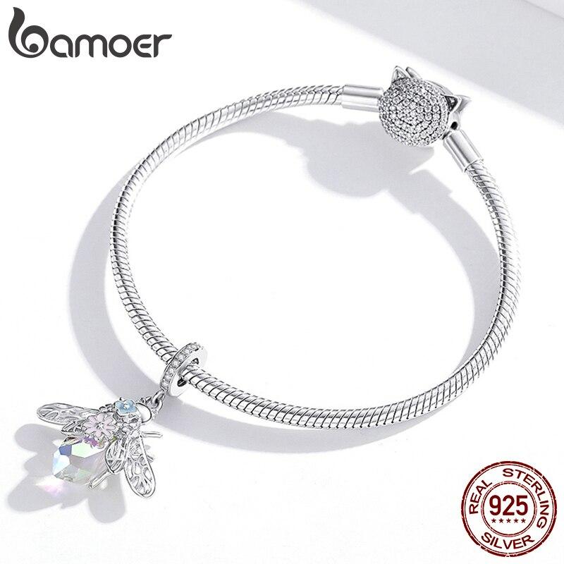 BAMOER Autentic 925 de argint Sterling albină colorată Breloc cu mărgele CZ pentru brățară, fabricarea de bijuterii DIY
