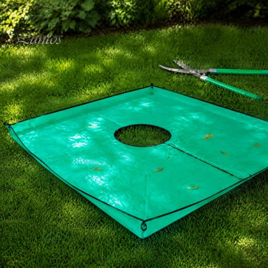Outdoor Fall Cleanup Supply Landscape Pruning Tarp with Hole, Metal Buckles, Waterproof Waste Tarp, Hole Garden Tree Bush Trimming for Collecting