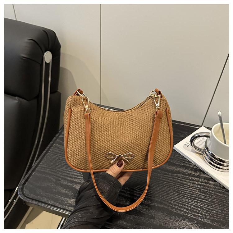 

Стильная новая однотонная женская сумка-багет через плечо с дизайном банта, легкая, повседневная