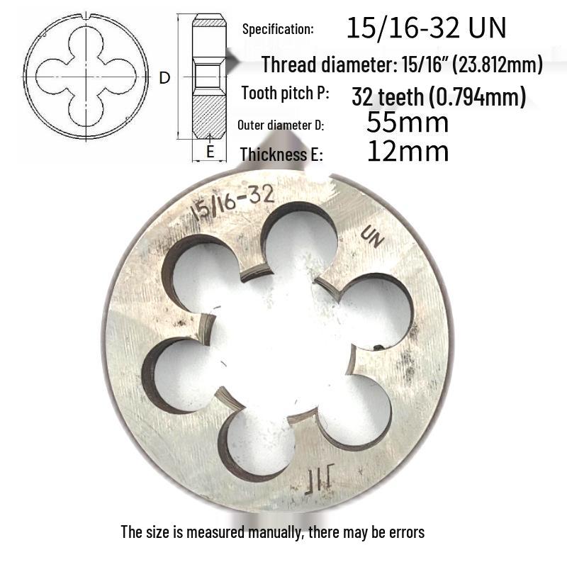US-Made Round Die, 15/16 Inches with Thread Sizes 12, 14, 16, 18, 20, 24, 27, 32 - Yuan Banya.