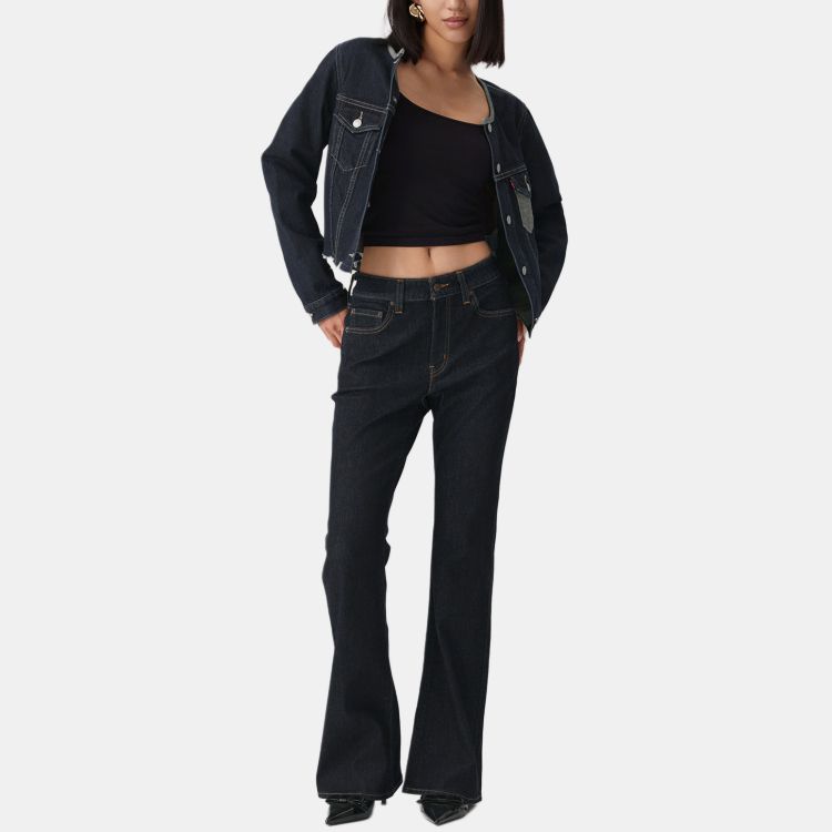 Levis Comfortable Minimalist Color Block Short Denim Jacket With Single Button And Round Neck Long Sleeves Women jackets 0052H-0001
