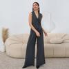 Womens 2026 Business Casual 2-Piece Set Sleeveless Blazer Vest Long Pants Solid Color Office Wear