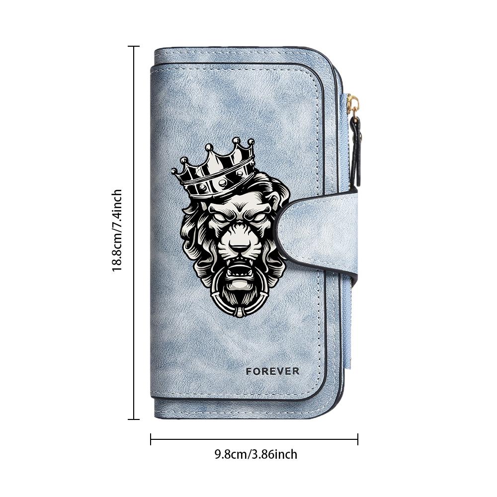 Vintage Lion Printed Long Wallet Multi Card Slot Casual Purse