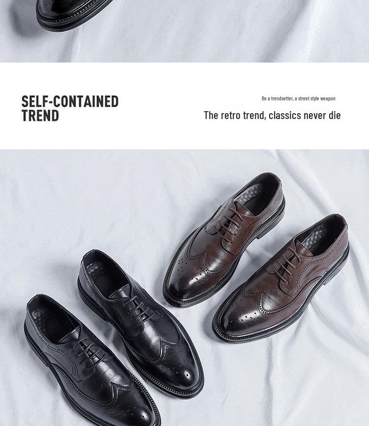 2023 Men's Black Leather Formal Shoes - Thick Sole Casual British Style for Business or Wedding
