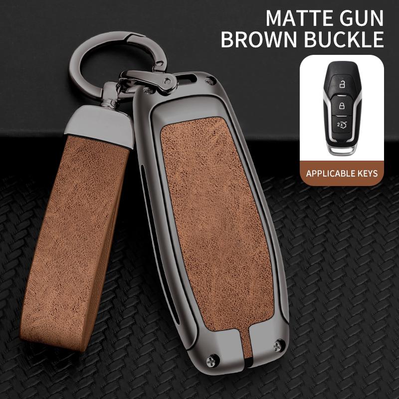Leather Car Metal Key Case Cover For Ford Focus 3 4 St Mondeo 5 Mk5 Mustang F-150 Explorer Edge Fiesta Kuga Mk3 4 Key Chain