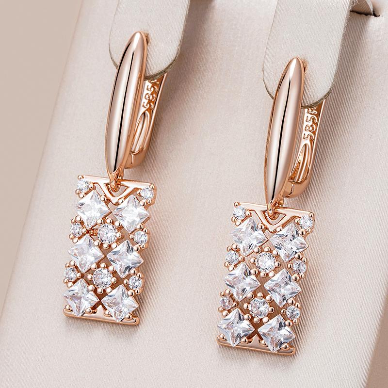 Unique Natural Zircon Long Square Dangle Earrings For Women Luxury  Rose Gold Color Accessories Daily Fine Jewelry