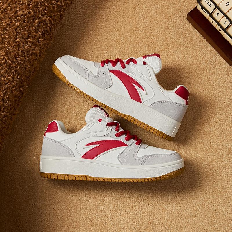 Anta Kids Zero Feel Fashion Versatile Wear Resistant Non-Slip Low-Top Skate Shoes Kids Sneaker White Red A12448099-2