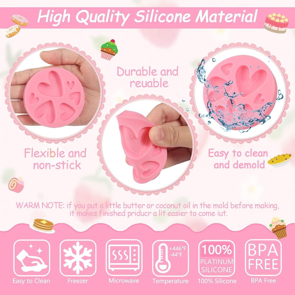 2 Pcs Love Chocolate Cake Decoration Silicone Mold 3D Heart-Shaped Candy Fondant Mold, Practical Kitchen Baking Supplies for Cupcake Toppings Cookie