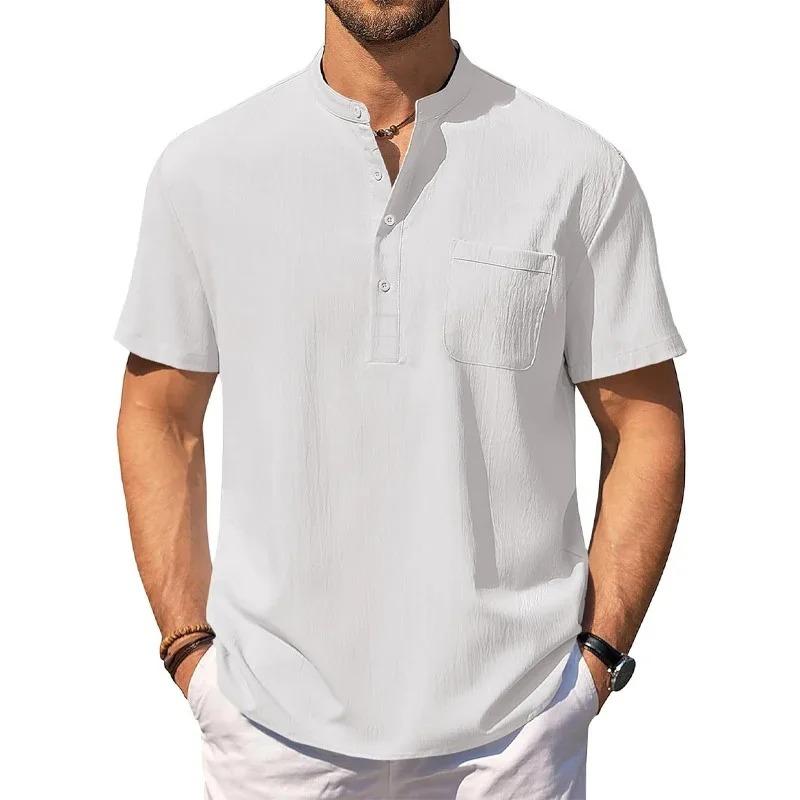 

Summer Men s Cotton Linen T-Shirt Lightweight Breathable Beach Style Tees Short Sleeve Casual Hawaii Vacation Tops L белый