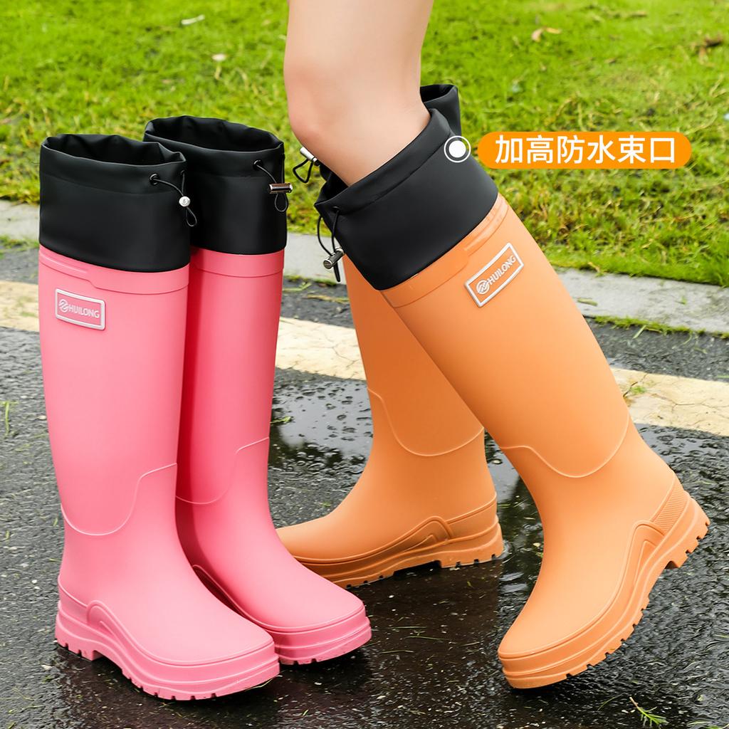 Mode hohe Damen Regenschuhe Pendler Regenstiefel wasserdicht und warm Angeln Arbeit vier Jahreszeiten zum Mitnehmen Küche Gummi Schuhe Wasserstiefel