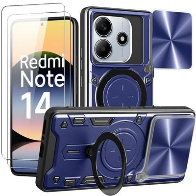 Xiaomi Redmi Note 14 5G Case with Invisible Ring + 2 Tempered Glass - Navy Blue