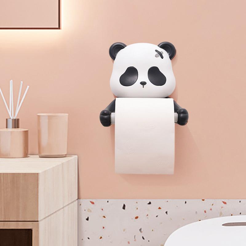 Cartoon Wall-Mounted Toilet Paper Holder, Plastic Material, Self-Adhesive Installation, No Drilling Required
