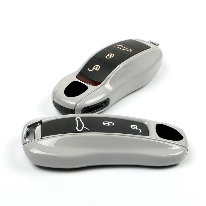 Key Case Cover Shell Replacement Remote Control Fob Cover Grey Track For Porsche Macan Boxster 718 911 Panamera Cayenne