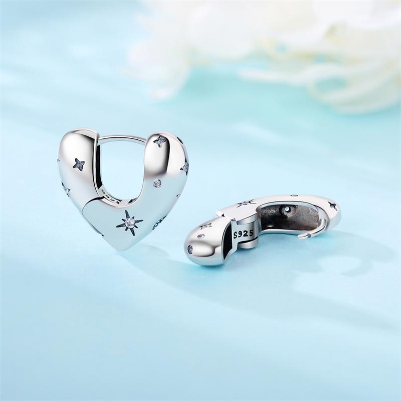 925 Silver Hoop Earrings Simple Silver Heart Shape Earrings For Women Engagement Wedding Party Birthday Jewelry Gift