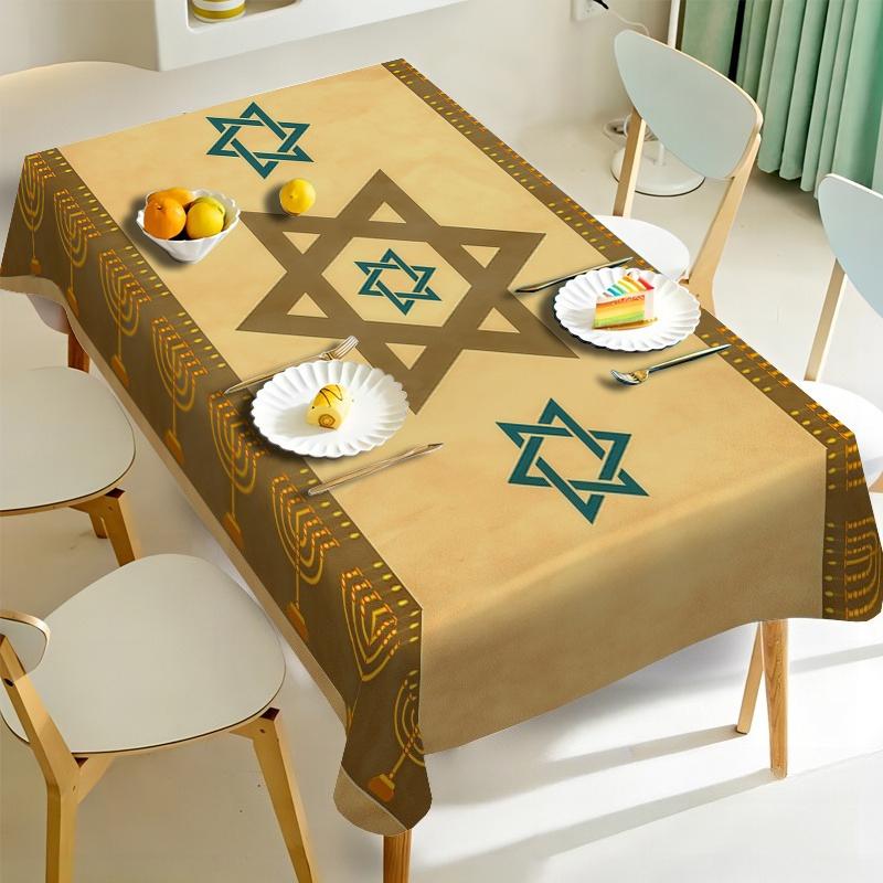 Star of David Rectangle Tablecloth for Table Decor Holiday Party Waterproof Reusable Table Cloth for Tables Kitchen Dining