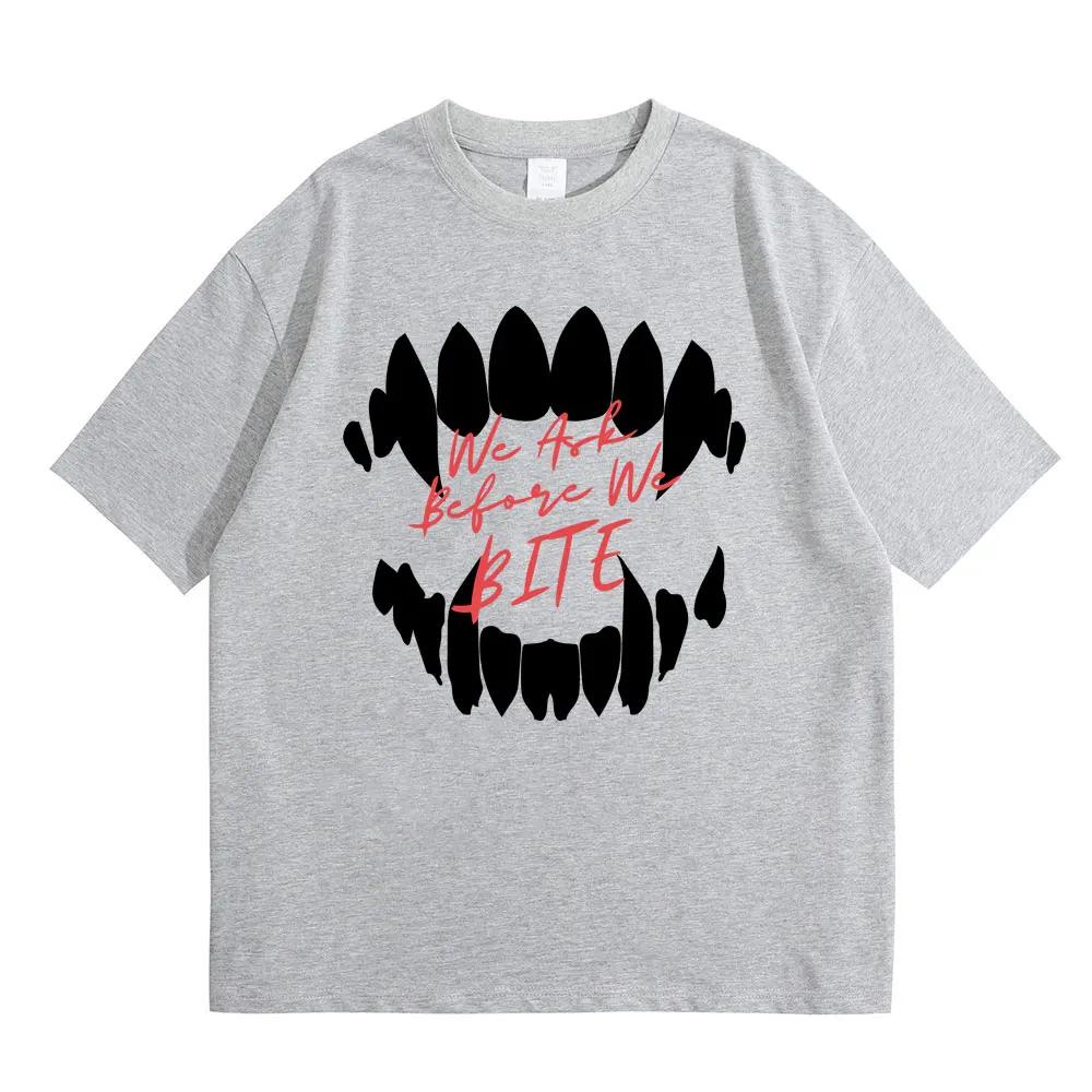 Game Baldurs Gate '3 Astarion We Ask Before We Bite Printed T-shirt Men's Hip Hop Retro Goth T-shirt Men's rock cotton T-shirt