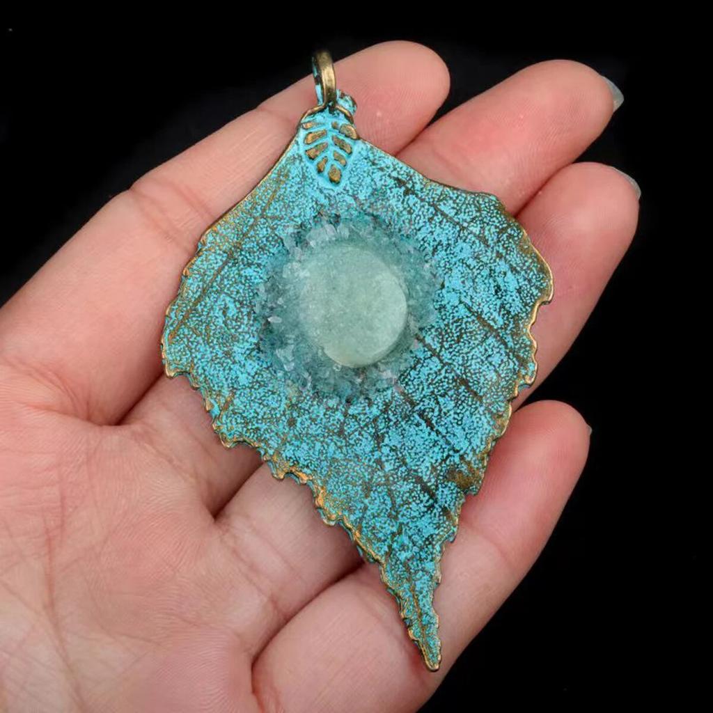 Women Pendant Natural Stone Crystal Zinc Alloy Leaf-Shaped Pendant For Jewelry Making DIY Necklace Accessory