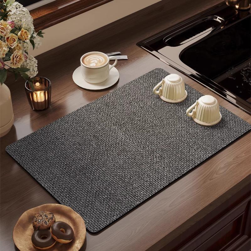 

Vintage Solid Color Printed Diatomaceous Earth Kitchen Counter Protector Mat Sink Absorbent Water Control Heat-Resistant Cup (as the picture,20x30cm)
