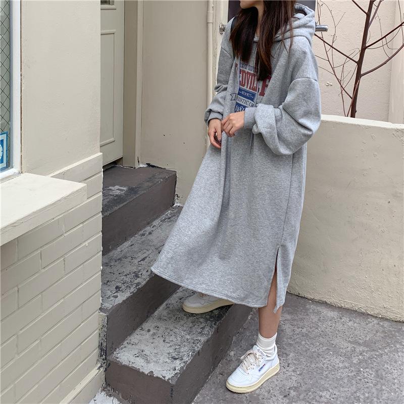 Harajuku Wind Mid-length Sweater Female Ins Striped Long-sleeved Dresses Winter Loose Over The Knee Padded Fashion Retro Versatile Sweatshirt