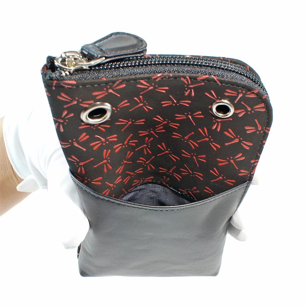 Indenya Inden Sacoche Smartphone Pochette Smartphone Case Deerskin Black X Red Lacquer Dragonfly Pattern 5027-21-008
