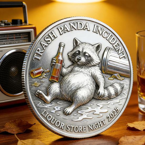 Trasig Panda Incident Utmaningsmynt Dubbelsidig Rolig Tvättbjörn Drickande Mynt Nyhet Skämtpresent för Festälskare Drickare Vänner