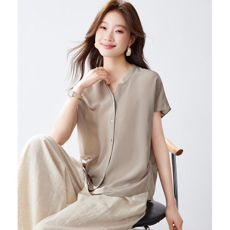 Srcr Women s 100% Mulberry Silk Crepe Short Sleeve Blouse M
