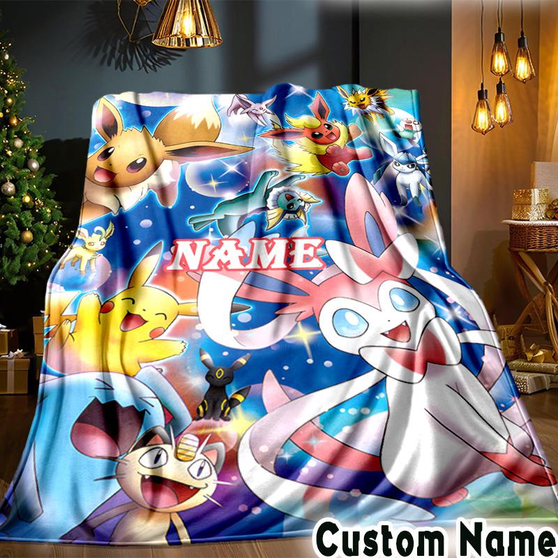 Custom Name Pok-mon Blanket Bedding Blanket Picnic Blanket for Women Men, Throw Blankets for Couch Bed, Christmas and Halloween gifts