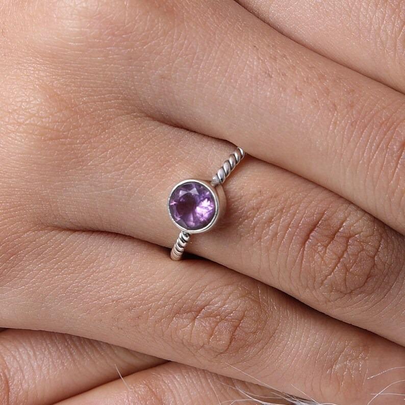 Amethyst Round Gemstone Handmade Designer Ring, Birthstone Ring, Gift For her, Stacking Ring, Women Ring, 925 Silver Ring