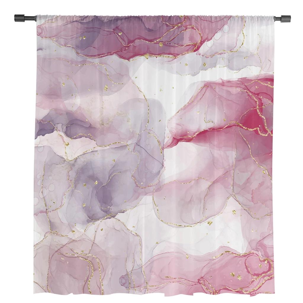 Rideaux transparents en marbre rose aquarelle, pour salon, chambre à coucher moderne, en Tulle, draperies de fenêtre, décor