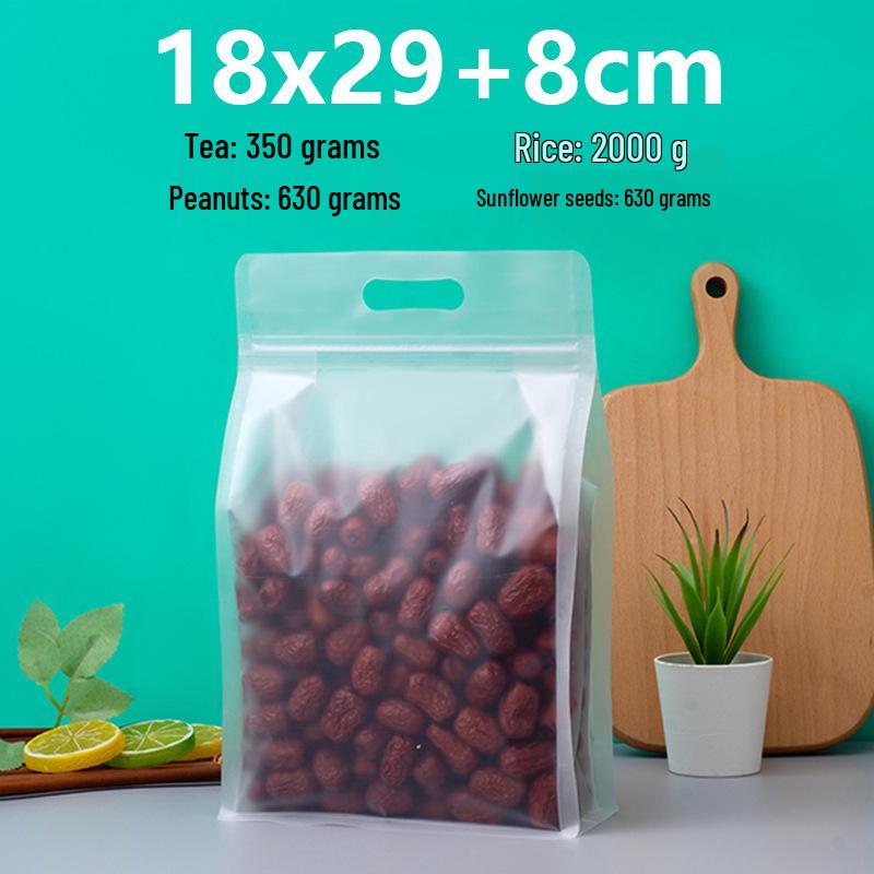 Frosted Transparent Self-Sealing Snack Bag with Handle for Dried Fruit and Tea Storage