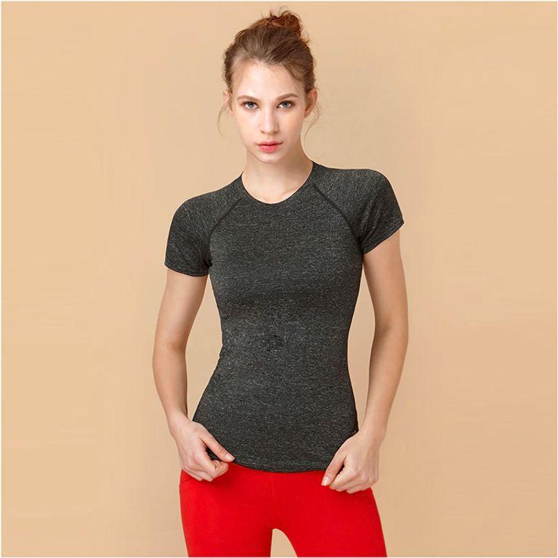 

Оригинальный заказ для внешней торговли Женская футболка для йоги с коротким рукавом, быстросохнущая, катионная, спортивный топ, круглый вырез, лето, лазурно-голубой Black Gray L