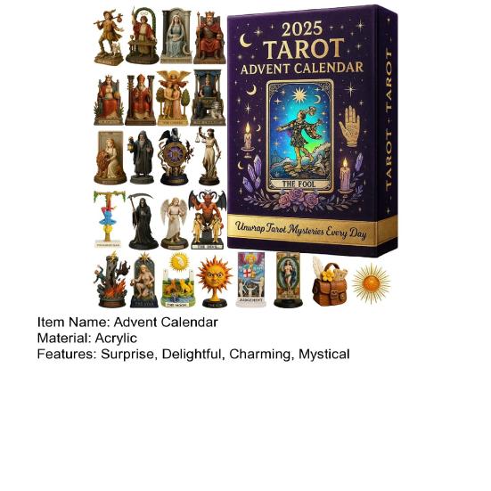 Tarot Advent Calendar 2025 24 Collectible 2D Tarot Card Figures Ornaments Set Christmas Countdown Calendar Mystical Gift for Tarot Lovers Spiritual