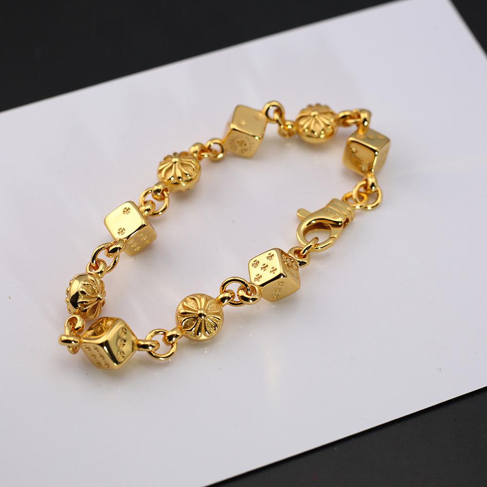 

Croxin Gold Plated Cross Dice Bracelet Men s and Women s Versatile Gold Simple Multi-Factor Bracelet 22cm